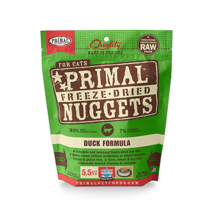 PRIMAL FreezeDried Nuggets Duck Formula for Felines, 5.5 Oz Bag